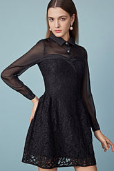 Black Mini Long Sleeve A Line Casual Holiday Dress